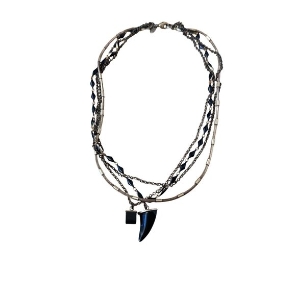Multi-Layer Necklace With Black & Gold Accents Faux Shark Tooth - Picture 1 of 5